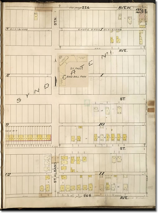 Sanborn map showing 1890s ballpark in St. Paul