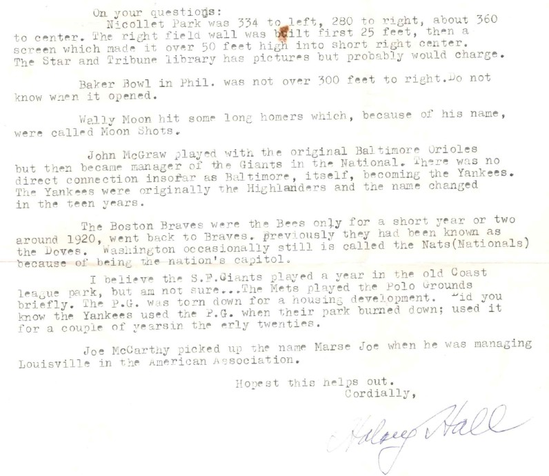 Letter from Halsey Hall
