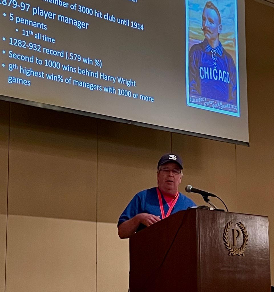 Mike Haupert making a research presentation at the SABR convention