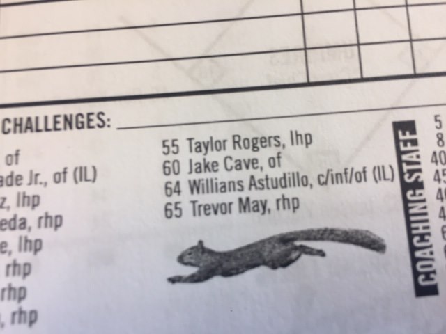 Rally Squirrel on lineup sheet