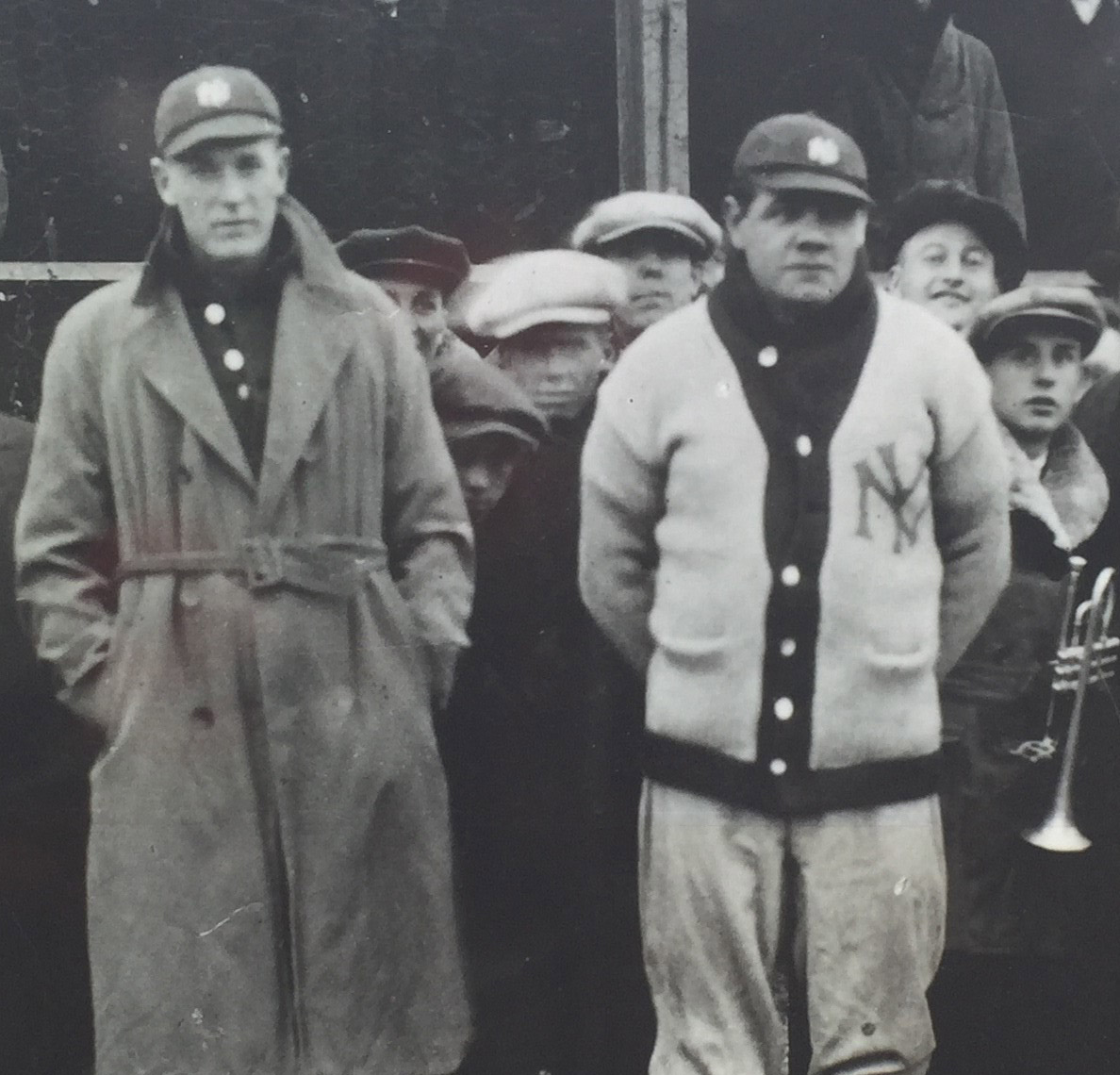 Len Youngman behind Bob Meusel and Babe Ruth - poster at Sleepy Eye ballpark